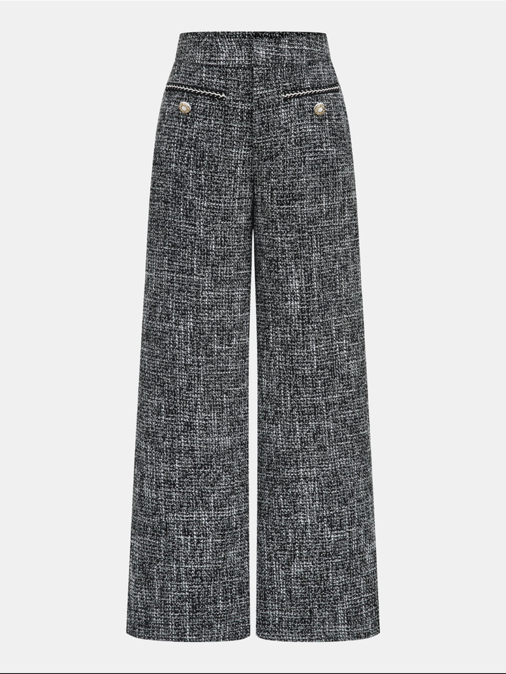 Commense Black & Gray Wide-Leg Tweed Trousers